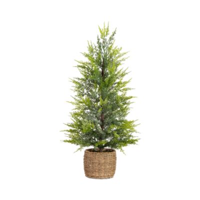 Pre-Lit Artificial Lightly Snowed Cypress 32" Christmas Tree with Warm White LED Lights in Decorative Basket