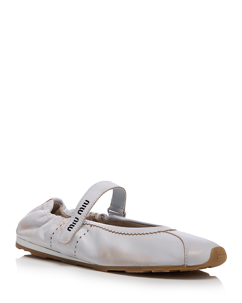 Miu Miu Plume Technical Fabric And Suede Ballerinas In White