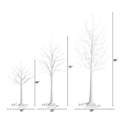 Pre-Lit Artificial White Birch Trees with LED Lights, Set of 3