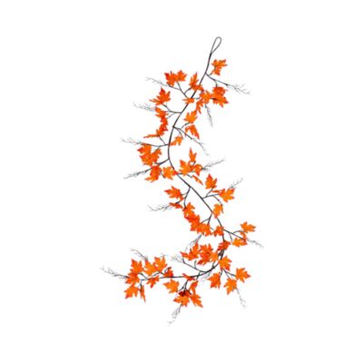 Pre-Lit Autumn Maple Artificial Fall 6&#39; Garland with Warm White LED Lights