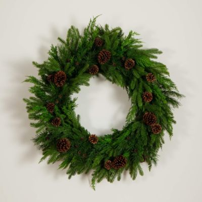 Artificial Norfolk Mixed Pine 30" Wreath with Pinecones