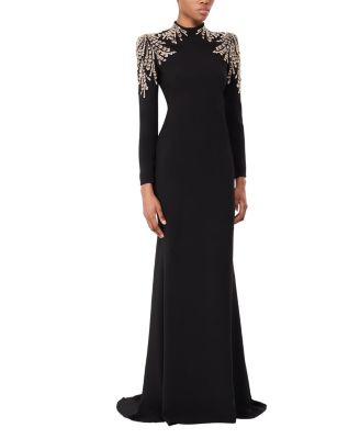 Cobra Embellished-Shoulders Mock-Neck Maxi Dress