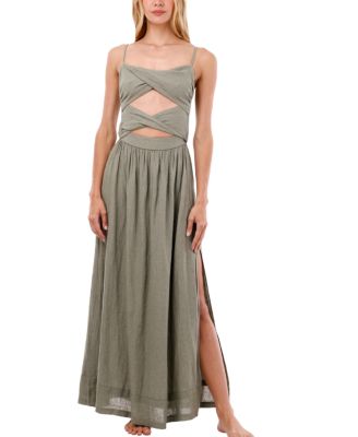  Serenity Linen Wavelet Twixted Cutout Maxi Dress