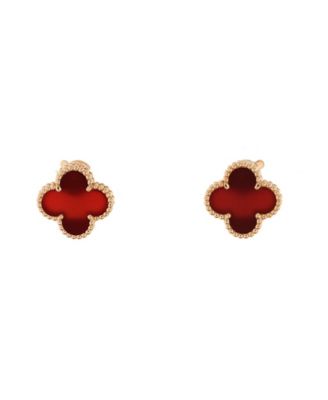  Vintage Alhambra Earrings 18K Gold and Carnelian