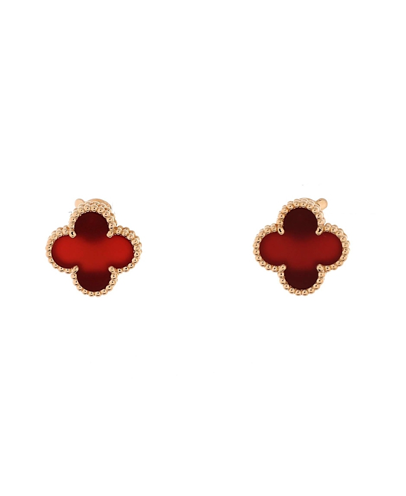 Pre-owned Pre-owned Van Cleef & Arpels Van Cleef & Arpels Vintage Alhambra Earrings 18k Gold And Carnelian