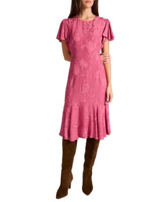 Grazia Flutter Sleeve Sheath Dress in Floral Jacquard