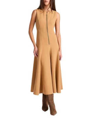 Sunny Sleeveless Midi Dress with Front Zipper in Stretch Crepe