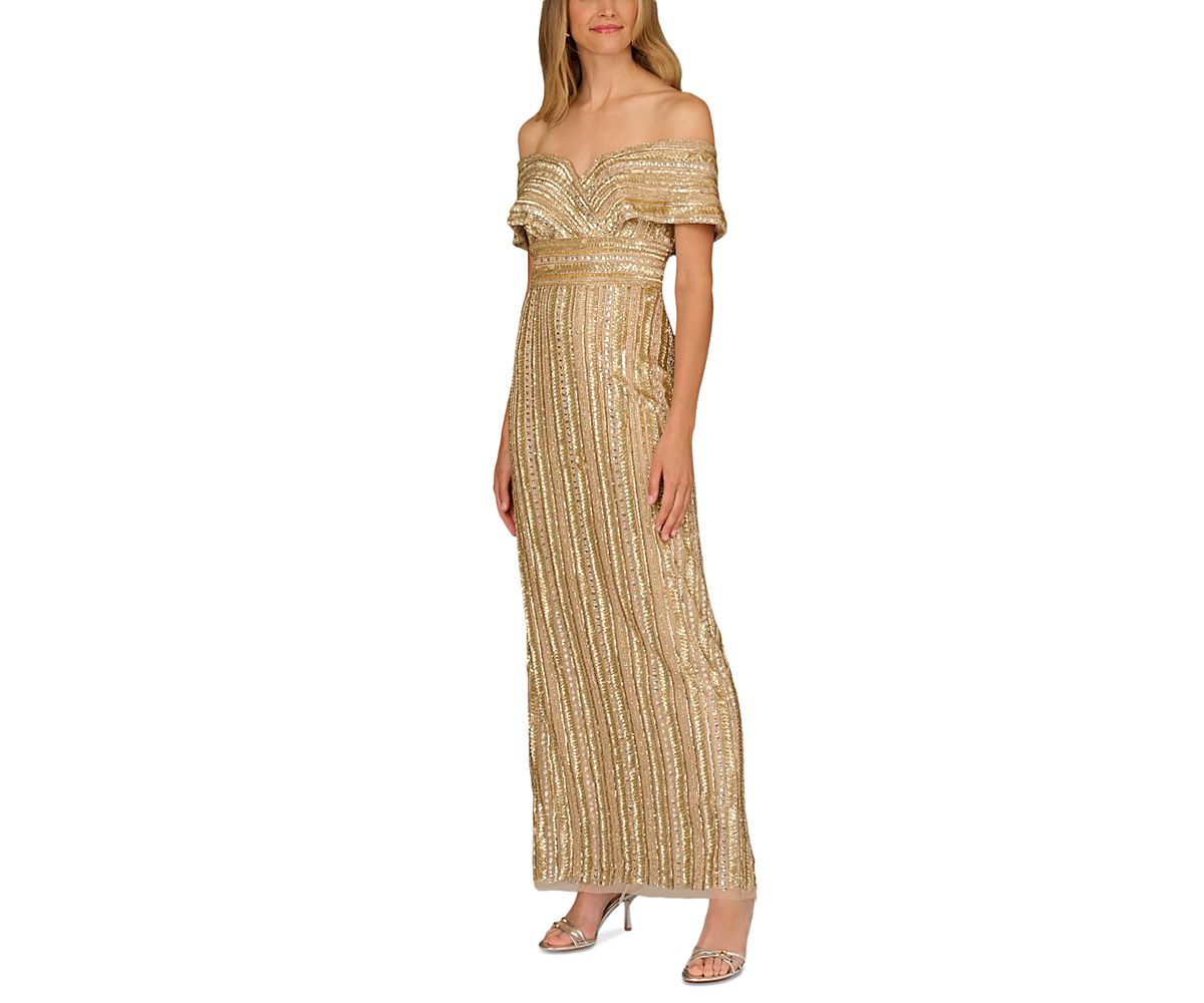 Aidan Mattox Beaded Off Shoulder Dress