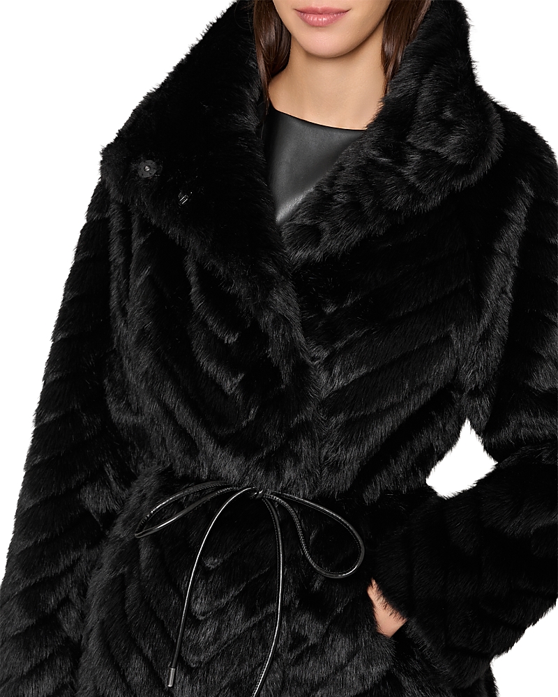 Milly Dayna Chevron Faux Fur Coat In Black