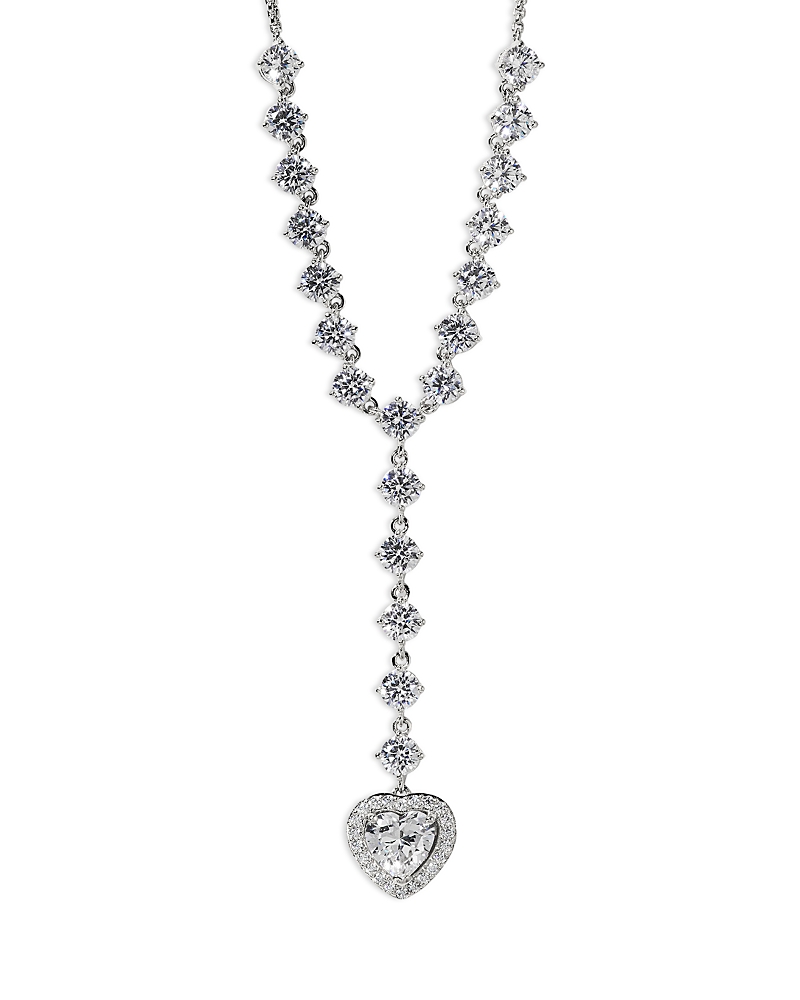 Nadri Le Bisou Cubic Zirconia Heart Halo Lariat Necklace, 16-18 In Metallic