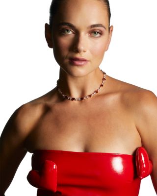 Le Bisou Red Cubic Zirconia Heart Collar Necklace, 18"