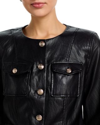 Collarless Faux Leather Jacket  