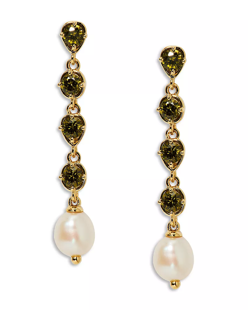Nadri Maiden Black Cubic Zirconia & Imitation Pearl Linear Drop Earrings