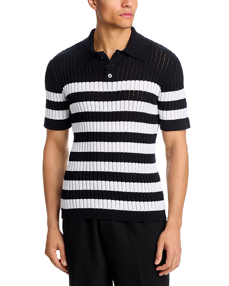 Balmain Mariniere Short Sleeve Textured Polo Sweater
