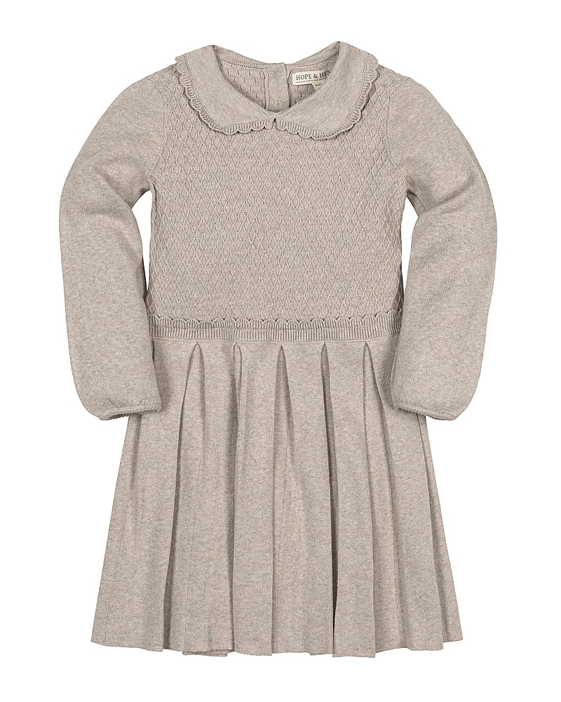 Hope & Henry Kids' Organic Peter Pan Collar Scallop Trim Sweater Dress In Neutral