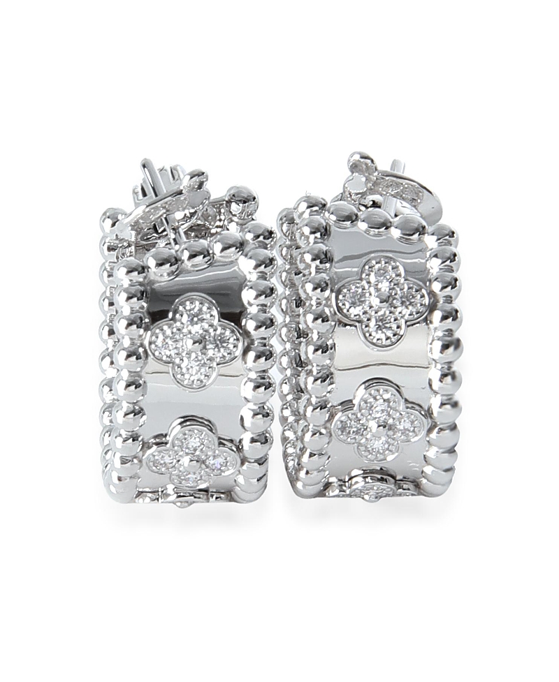 Pre-Owned Van Cleef & Arpels Perlee Clovers Hoop 18k White Gold Earrings