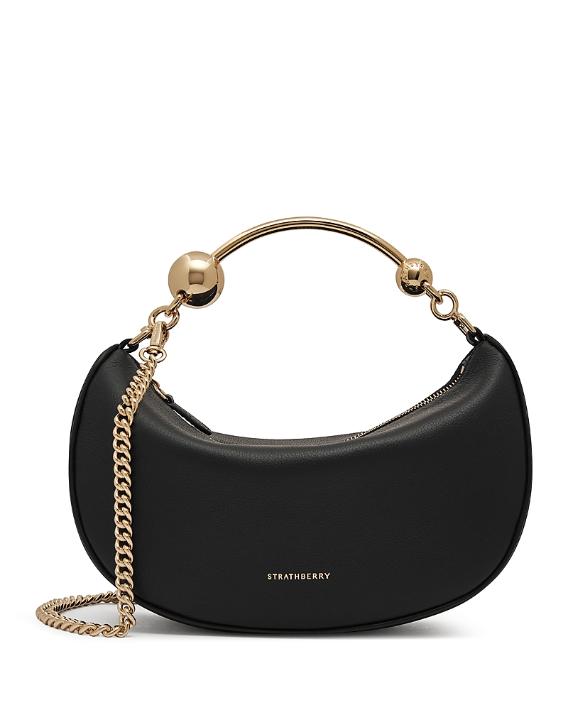 Strathberry Crescent Moon Small Leather Crossbody In Black