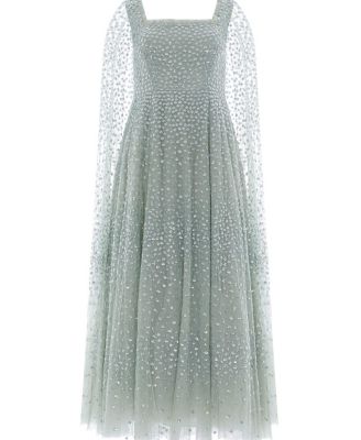 Scatter Dot Cape Sleeve Ankle Gown