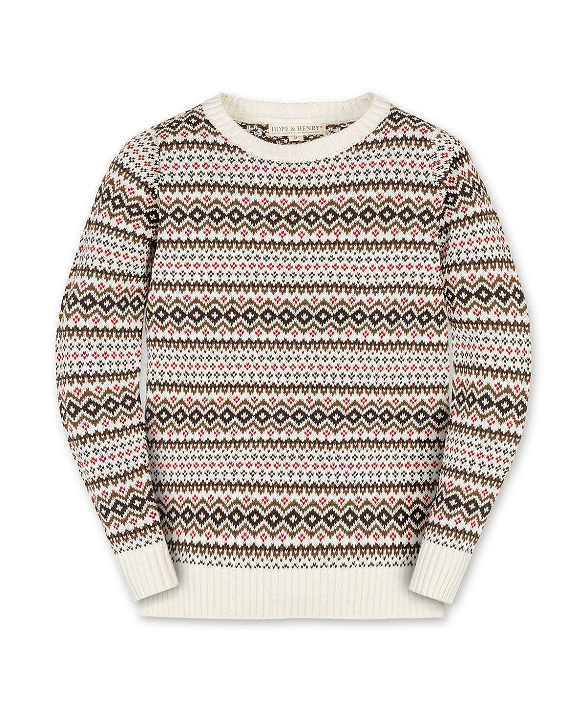 Hope & Henry Boys' Organic Long Sleeve Intarsia Crew Neck Pullover Sweater - Little Kid, Big Kid