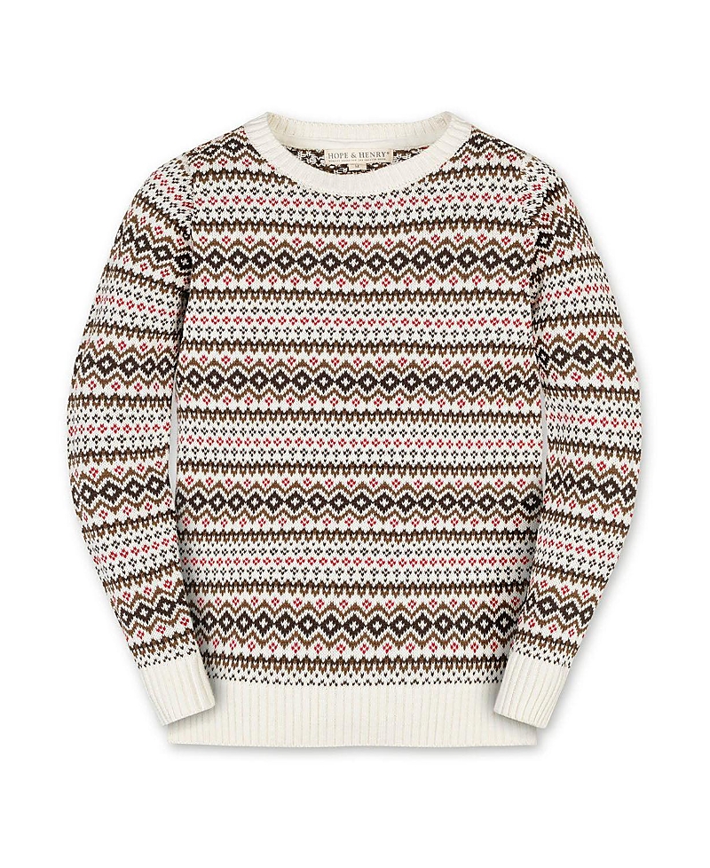 Hope & Henry Kids' Organic Long Sleeve Intarsia Crew Neck Pullover Sweater In Multi