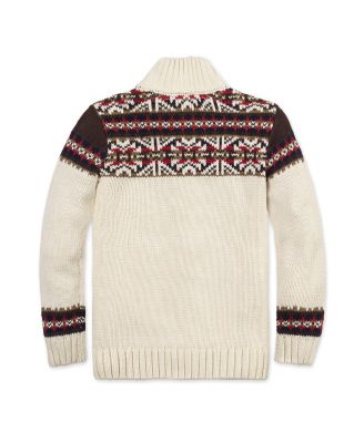 Boys&#39; Organic Long Sleeve Full Zip Mock Neck Intarsia Sweater - Little Kid, Big Kid