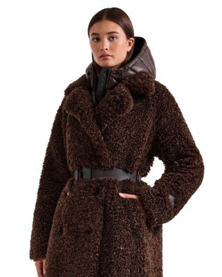 Tina Long Teddy Jacket with Removable Puffer Hood