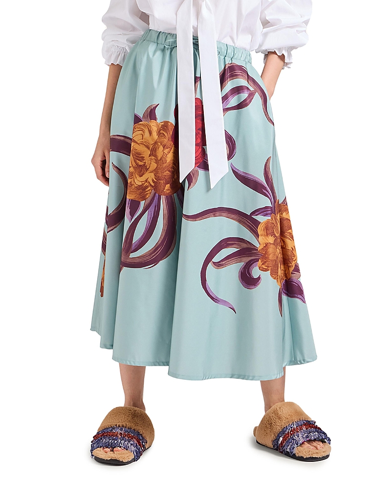 La Doublej Floral Drawstring Midi Skirt In Blue