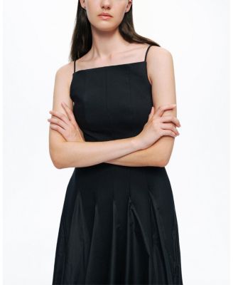  Square Neck Pleated Midi Dress