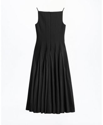  Square Neck Pleated Midi Dress