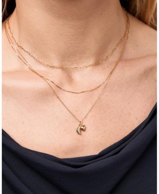  Croissant Charm Solid Yellow Gold Necklace