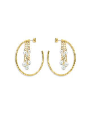 Cassidy Cascade Imitation Pearl Hoop Earrings, 1.7" diameter