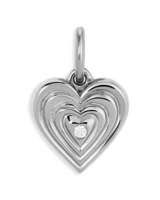 Sterling Silver Diamond Groovy Heart Locket Hinged Charm Pendant