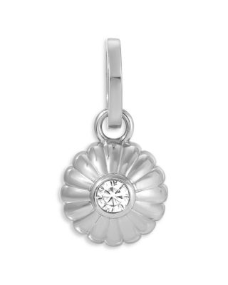 Sterling Silver Lab Grown Diamond Flower Groovy Hinged Charm Pendant
