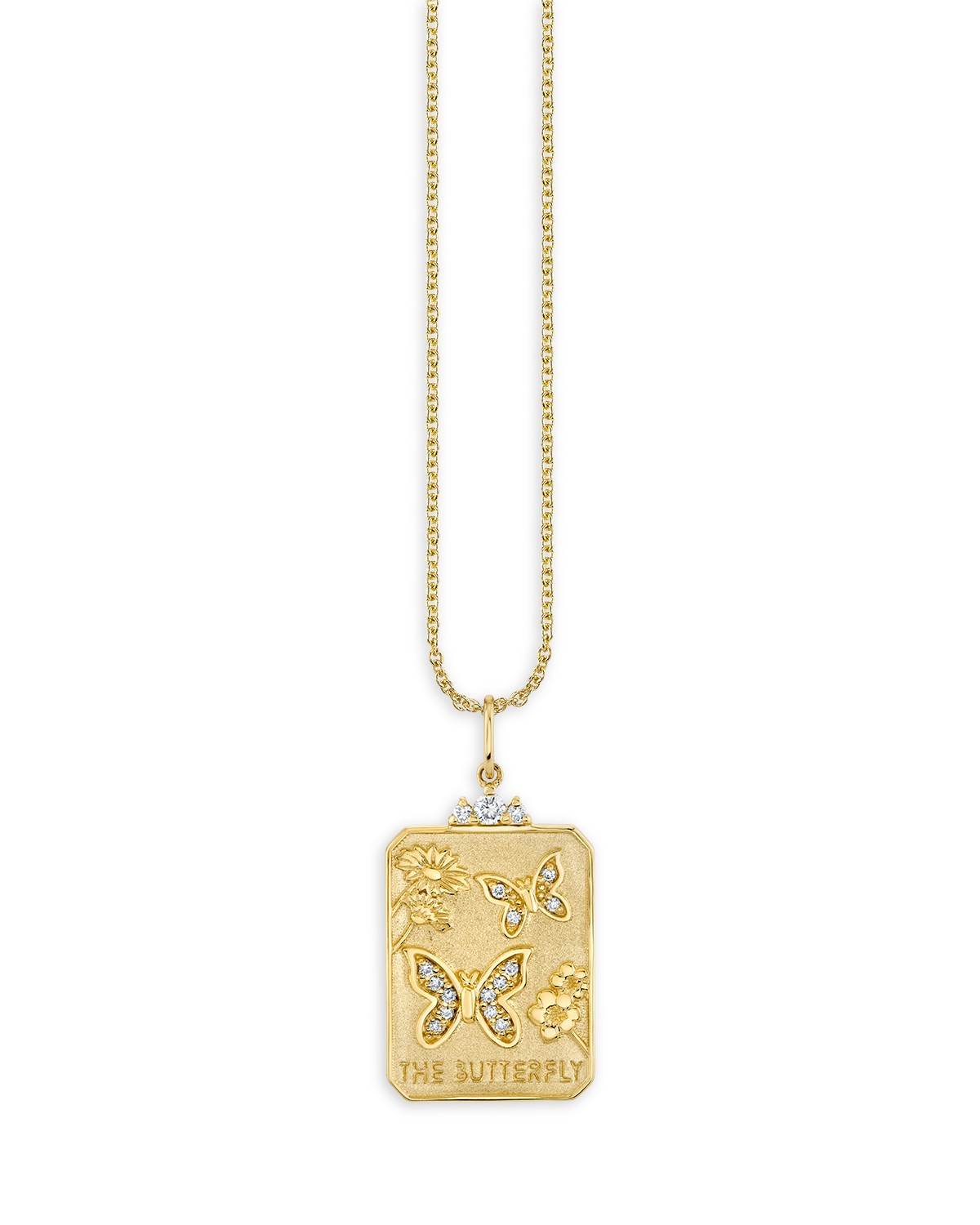 14K Yellow Gold Diamond Butterfly Tarot Card Pendant Necklace, 16"