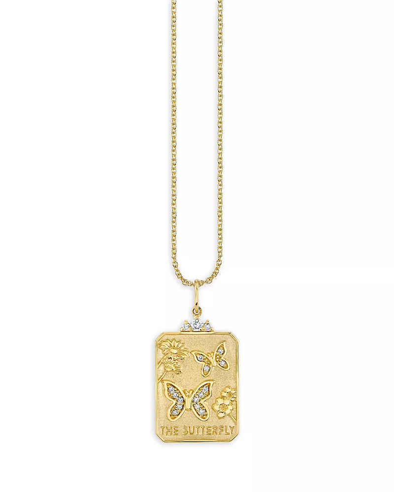 Sydney Evan 14K Yellow Gold Diamond Butterfly Tarot Card Pendant Necklace, 16