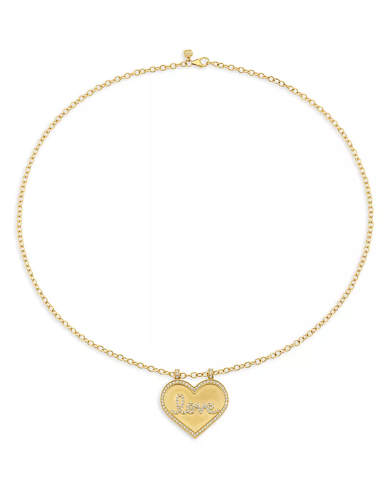 Sydney Evan 14K Yellow Gold Diamond Love Heart Pendant Necklace, 16