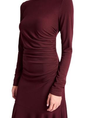 Abigail Long Sleeve Hi Lo Dress with Side Ruching in Fluid Jersey