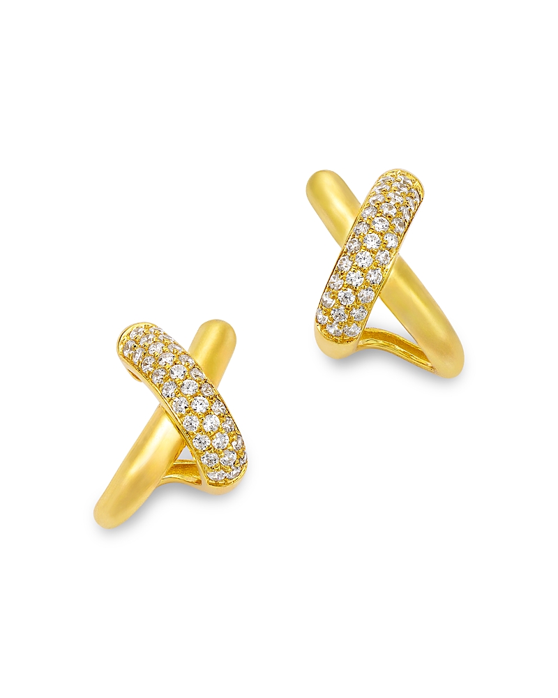 Bloomingdale's Fine Collection Diamond Pave Crossover Huggie Hoop Earrings in 14K Yellow Gold, 0.50 tcw