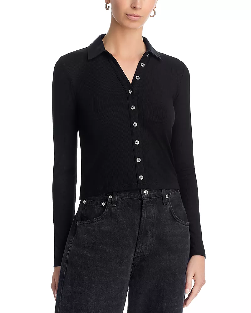 perfectwhitetee Amee Luxe Rib Long Sleeve Button Polo