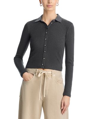 Amee Luxe Rib Long Sleeve Button Polo
