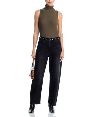 Samo High Rise Straight Jeans in Black Stone Studded