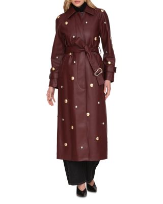 Studded Faux Ever Leather™ Belted Trench Coat