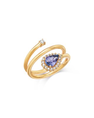  Tanzanite & Diamond Halo Bypass Ring in 14K Yellow Gold
