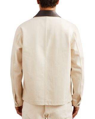 Clapper Long Sleeved Denim Leather Collar Worker Jacket