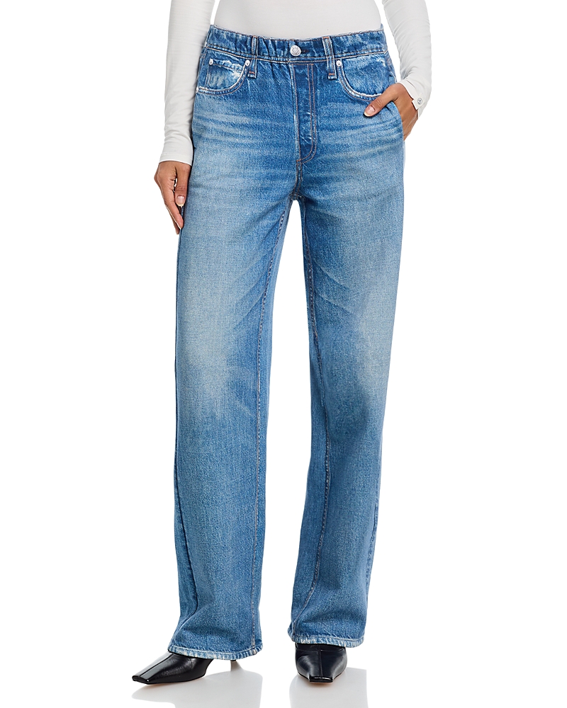 Rag & Bone Miramar Fleece Pull On Wide Leg Sweatpant Jeans In Frank In Blue