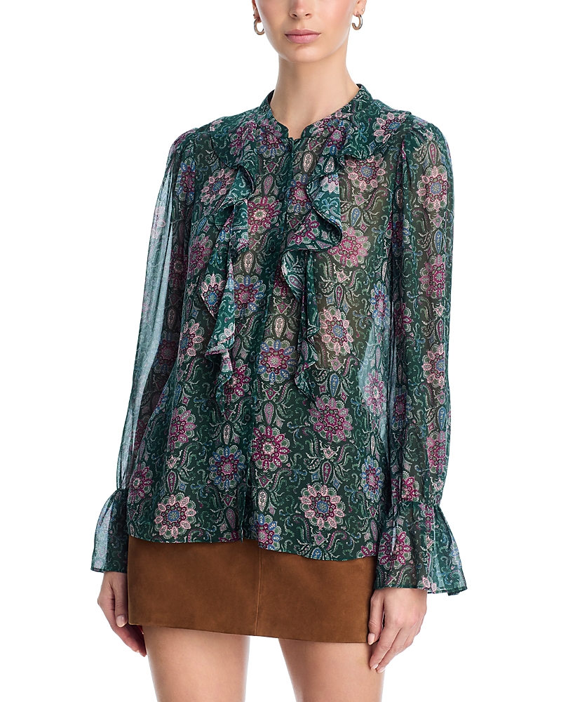 Paige Claude Silk Blouse In Green