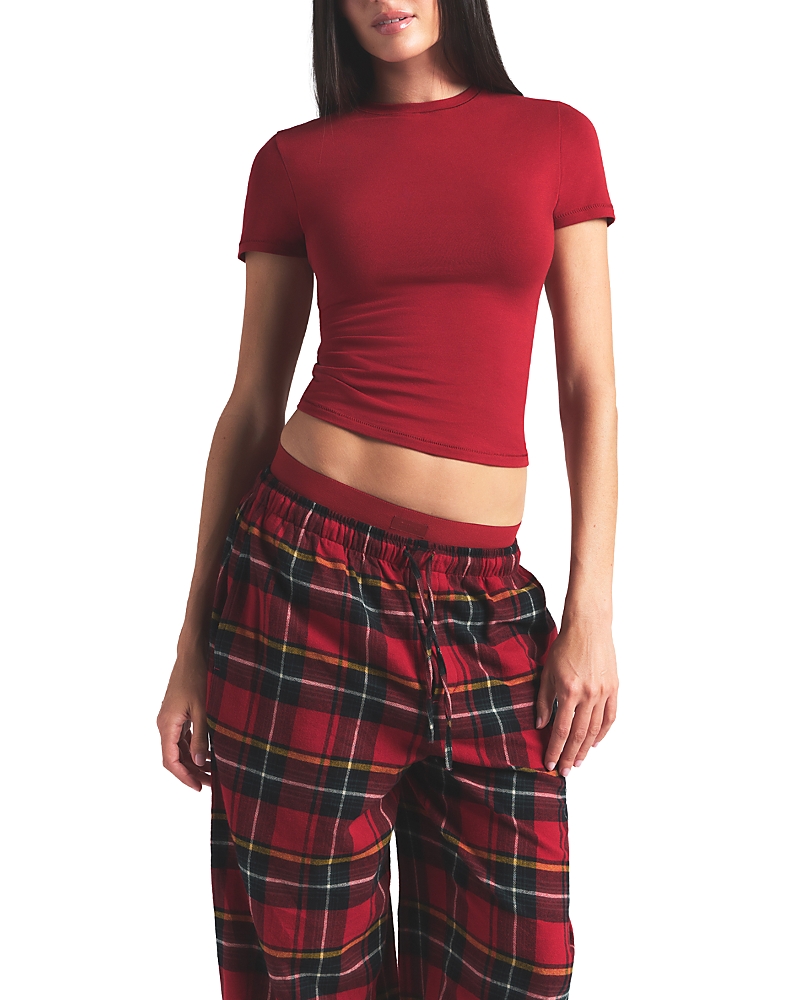 Skims Cotton Jersey Tee In Burgundy