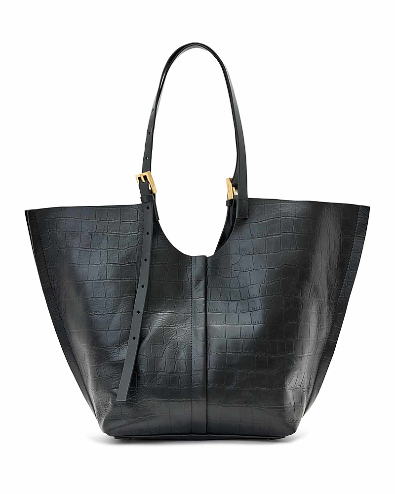 Allsaints Ara Croc Leather Medium Tote In Black