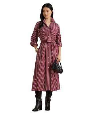 Striped Belted Broadcloth Shirtdress