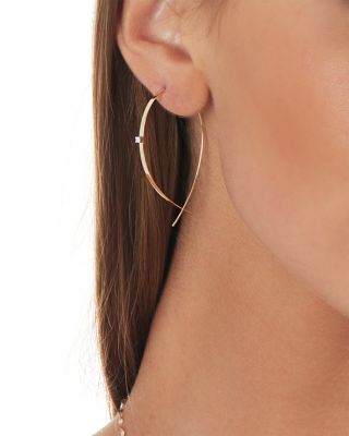 14K Yellow Gold Diamond Upside Down Hoop Threader Earrings